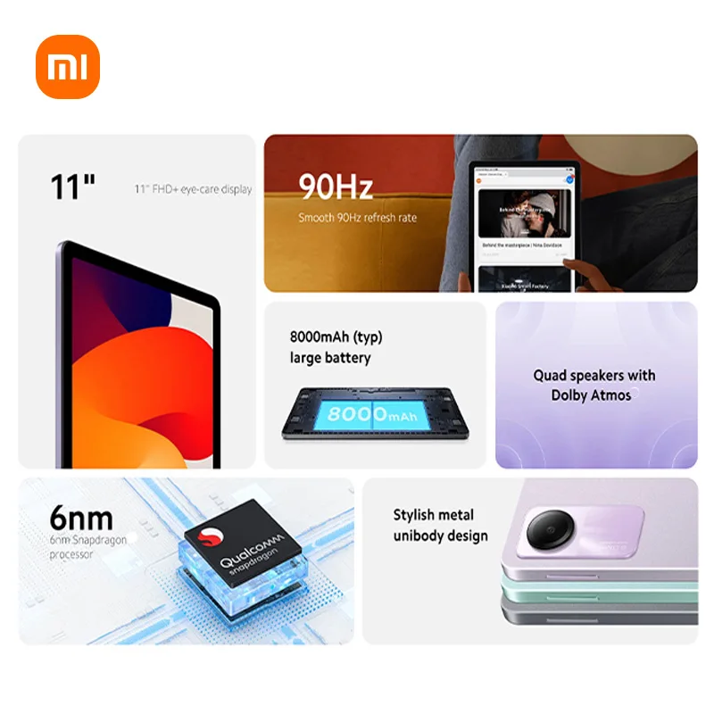 الإصدار العالمي لجهاز Xiaomi Redmi Pad SE مقاس 11 بوصة للكمبيوتر اللوحي Snapdragon ®   680 مكبرات صوت رباعية دولبي أتموس ®   شاشة 11 بوصة بطارية كبيرة 8000 مللي أمبير في الساعة
