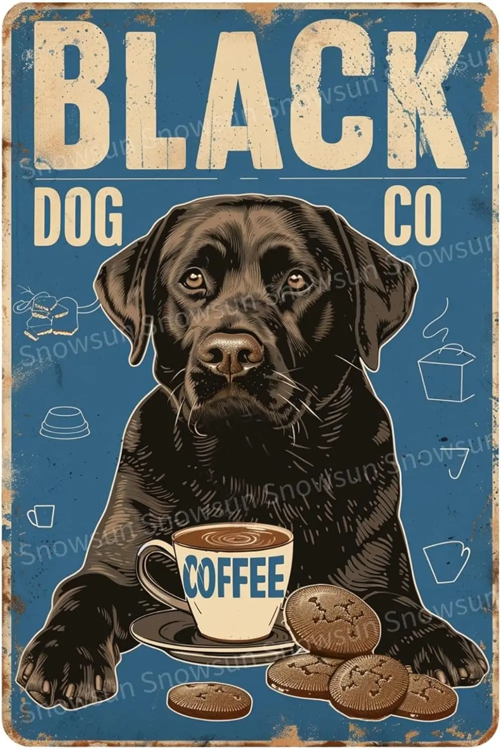 Metal Tin Sign Funny Black Dog Cafe Rerto Sign Aluminum Vintage Sign Gift for Home Kitchen Garden Yard Wall Bedroom Club Front D