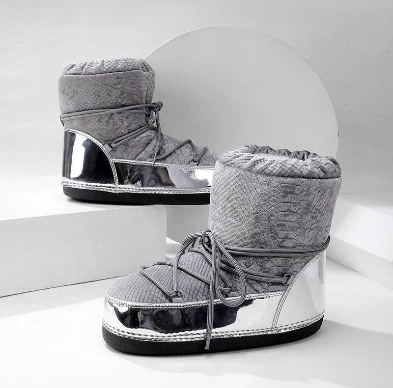 Winter Ski Space Boots Fashion Round Toe Mid Calf Women Snow Boots Thickened Anti Slip  Shoes