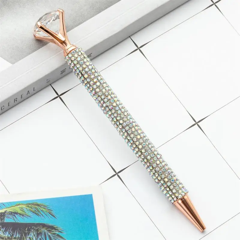 Diamond-covered Large Diamond Ballpoint Pen For Girls And Students Stationery Rotating Metal Pen Crystal Diamond Pen Advertising