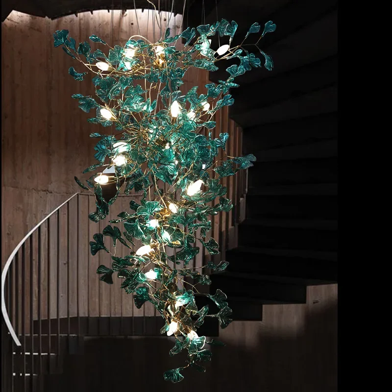 Living room creative dining room lamp light luxury villa hotel stairs all copper lamp duplex design
