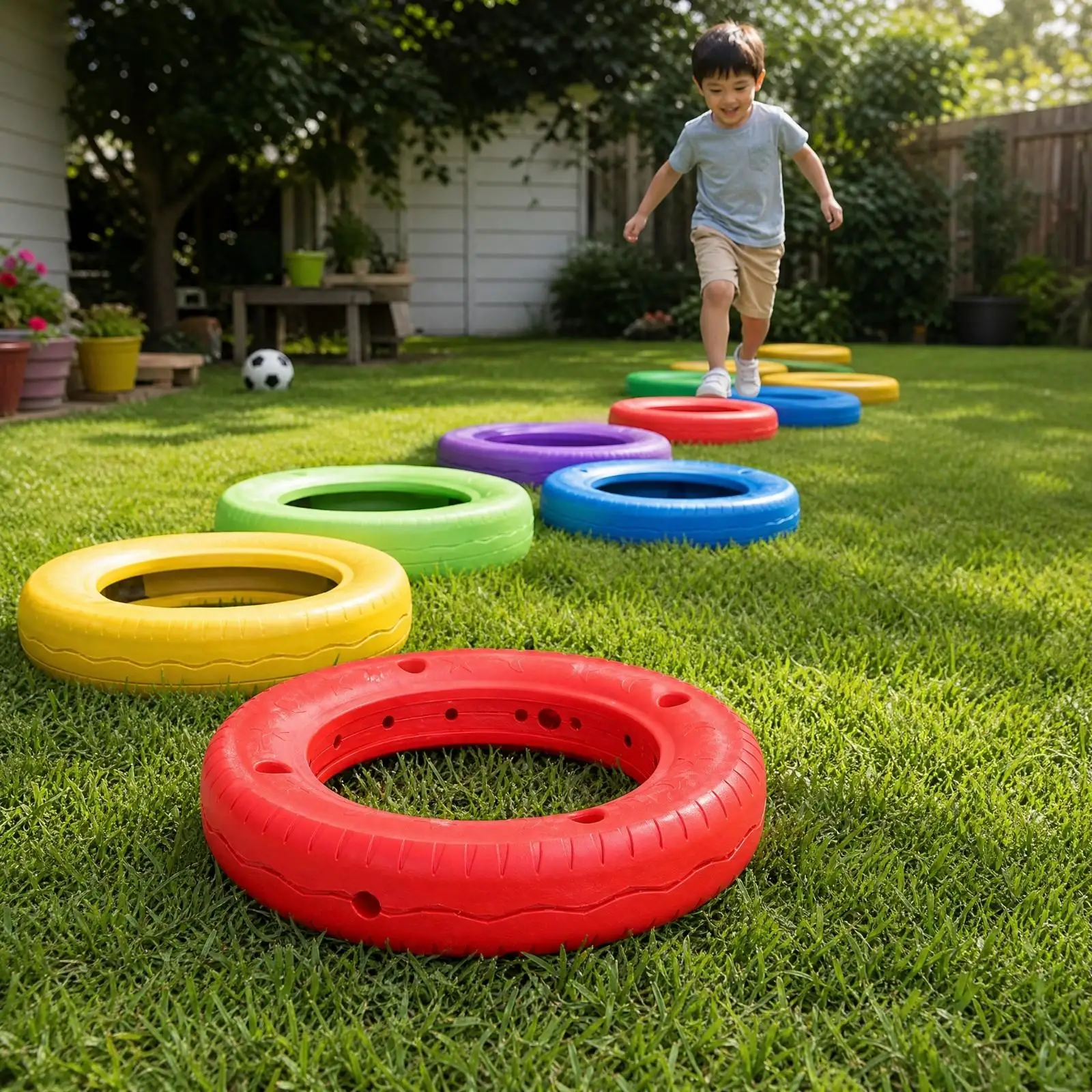 Kids Outdoor Tire Toy for Balance and Movement with Drainage Holes and Concave Bottom for Garden and Playground Fun