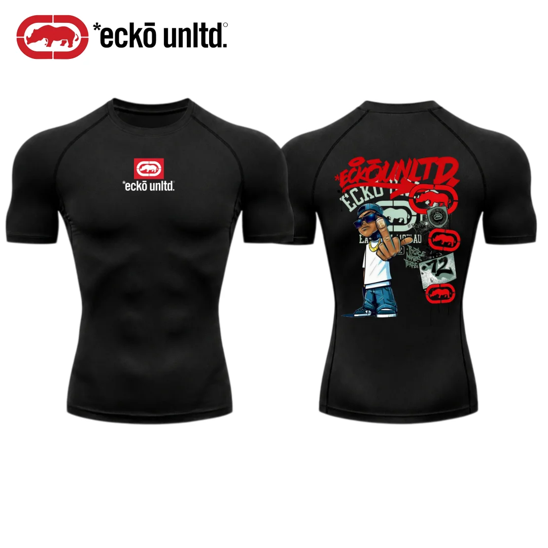 2026 American Trendy Ecko Unlimited Rhino Fitness Shirt Black, White, Red, Grey Gym, Cycling, Hip Hop, Close fitting, Hip Hop St