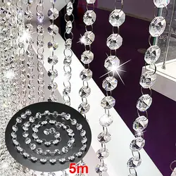 5m Acrylic Crystal Garland DIY Wedding Decoration Octagonal Diamond Acrylic Crystal Curtain Clear Bead Pendant Hanging