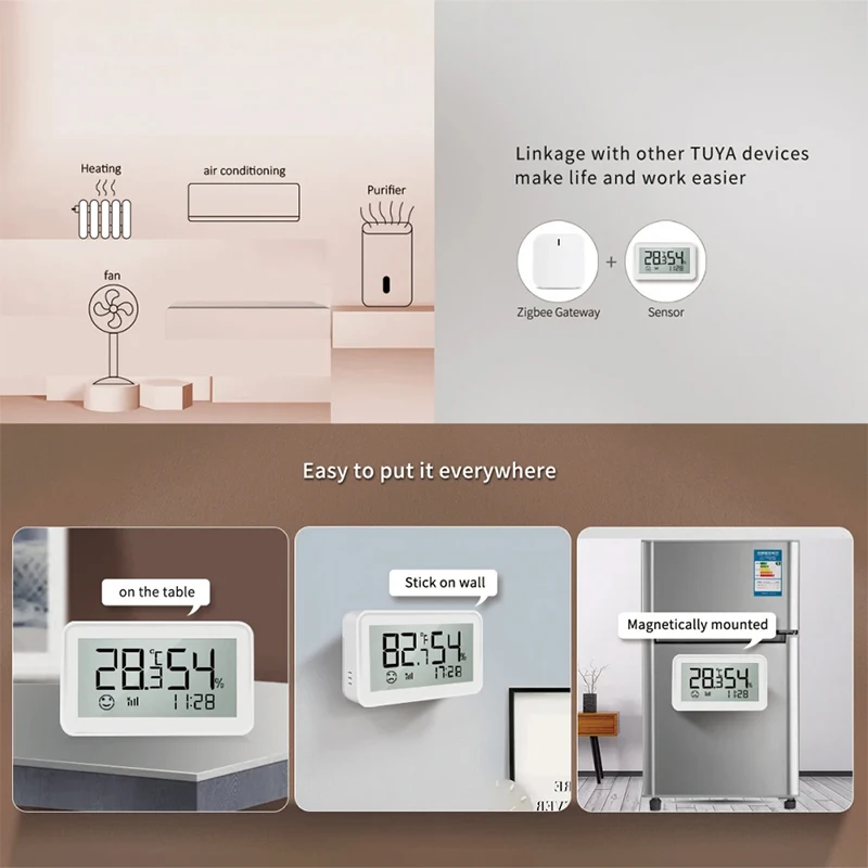 Tuya Smart Desktop Temperature Humidity Sensor With LCD Screen, App Remote Monitoring Smart Home Integra,Work With Alexa/Google