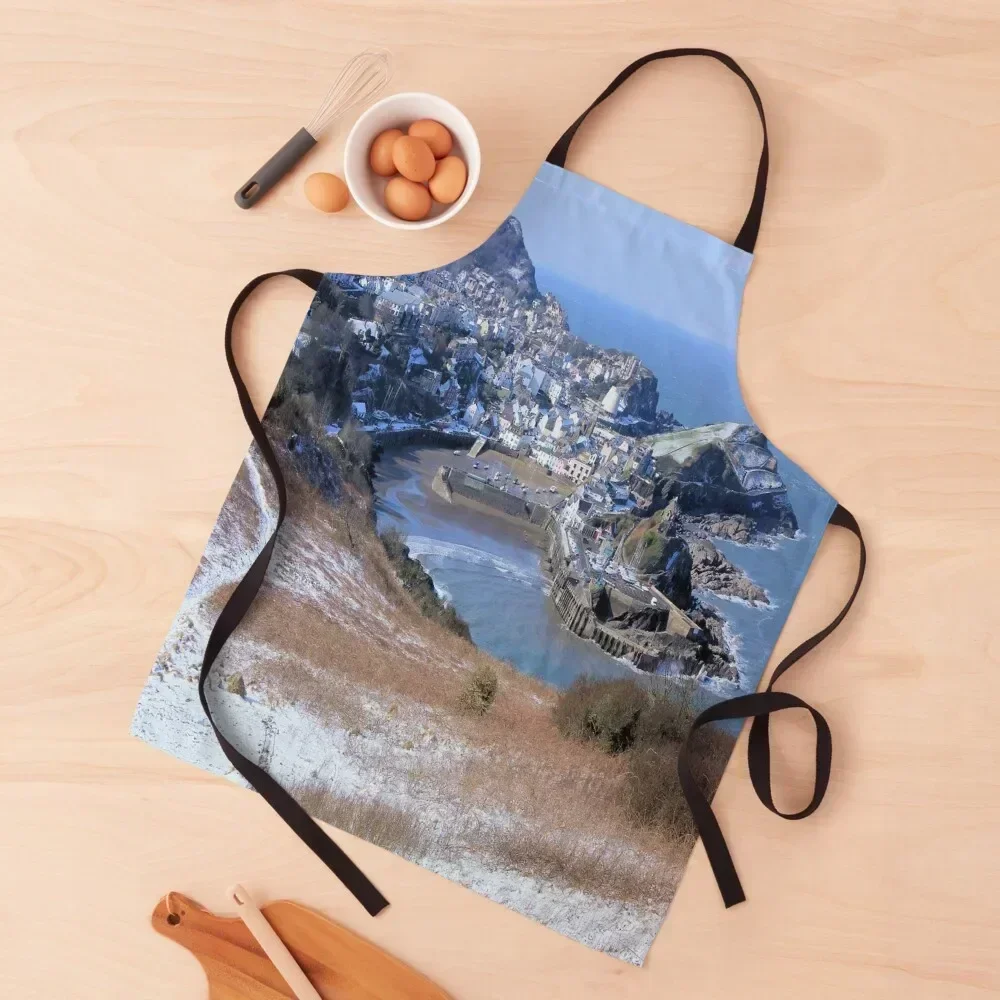 

Ilfracombe Harbour Winter Snow Devon England Apron Kitchen For Men bib Camping Novelties Kitchen And Home Apron