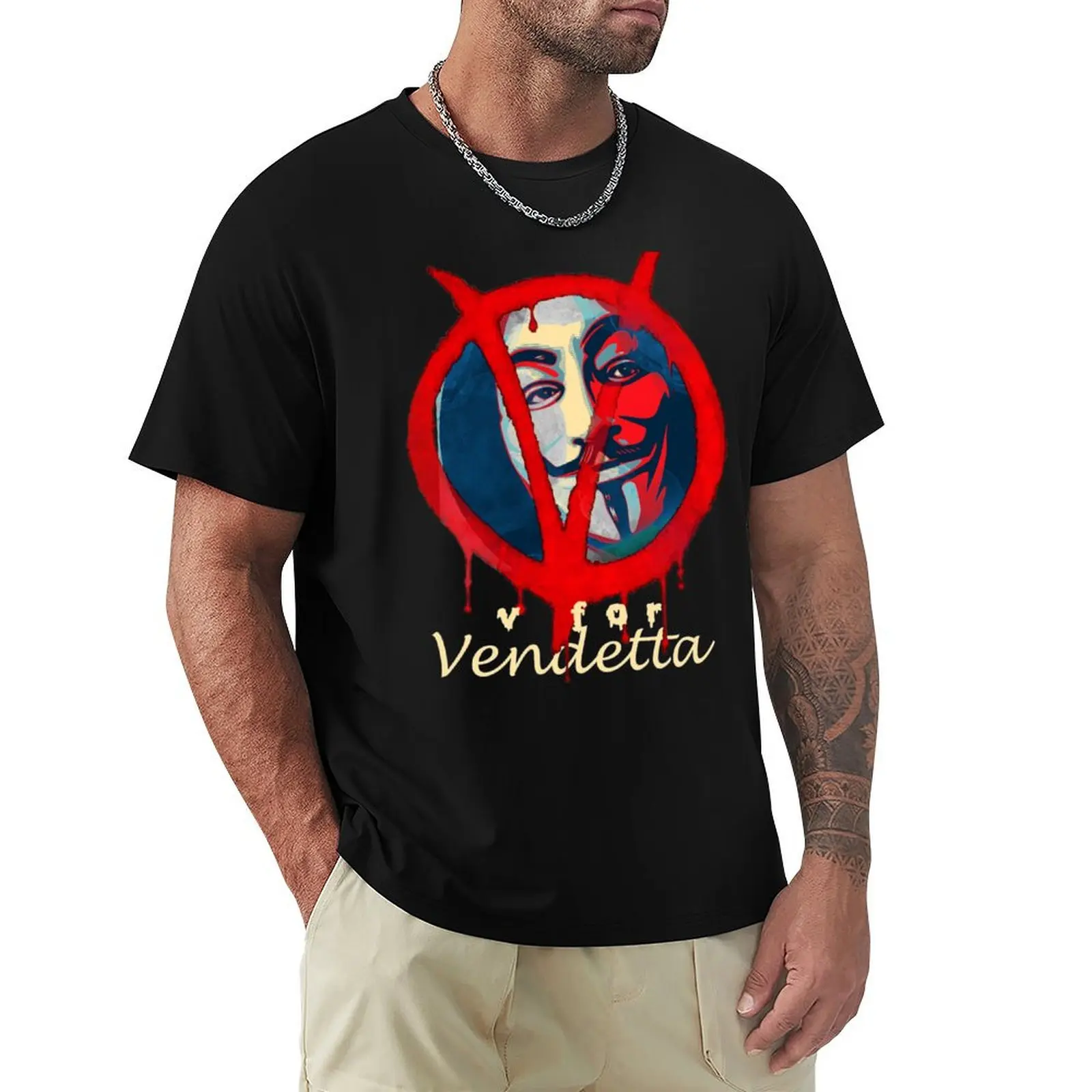 

V FOR Vendetta T-Shirt oversize t-shirts man blue archive Luxury man plain white t shirts men