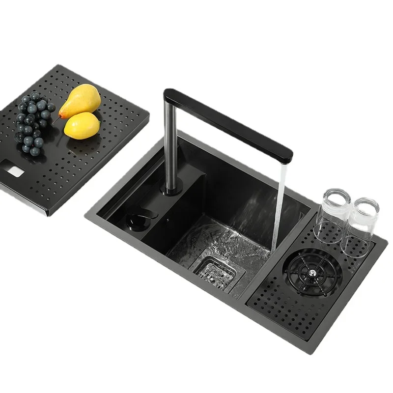 Hidden Nano black Kitchen sink Single bowl Small Size 304 Stainless Steel Concealed