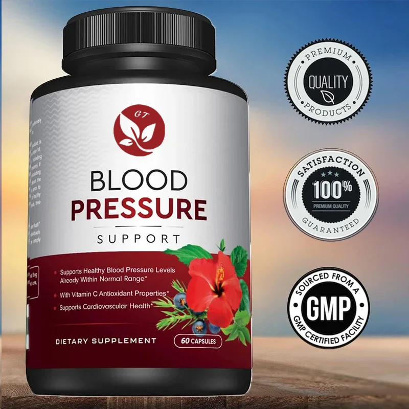 High Quality Blood Pressure Support Supplement, Cardiovascular And Heart , Garlic, Hawthorn, And Hibiscus 60 Capsules