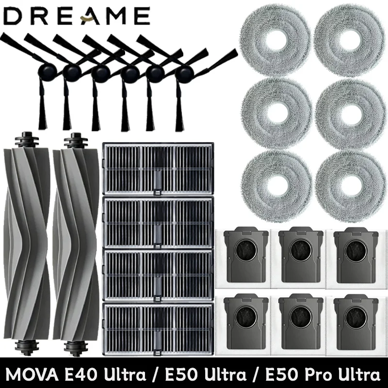 Dreame MOVA E40 Ultra / E50 Ultra /E50 Pro Ultra Robot Vacuum Cleaner Accessories Main Side Brush Mop Cloth Hepa Filter Dust Bag