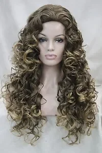 Peruca de cabelo sintético encaracolado longo para mulheres, mistura marrom sexy, loiro dourado, ponta, diária