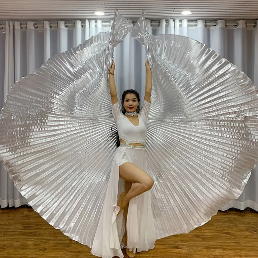 Creative Belly Dance Wing Prop Pleated with Telescopic Rod Large Performance Cape Multi-colored 360 Degree Oriental Dance Props