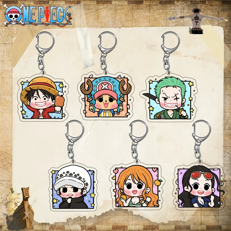 

One Piece Luffy Acrylic Keychain Anime Figures Zoro Nami Usopp Sanji Chopper Burukku Backpack Pendant Key Ring Car Keyring Toys