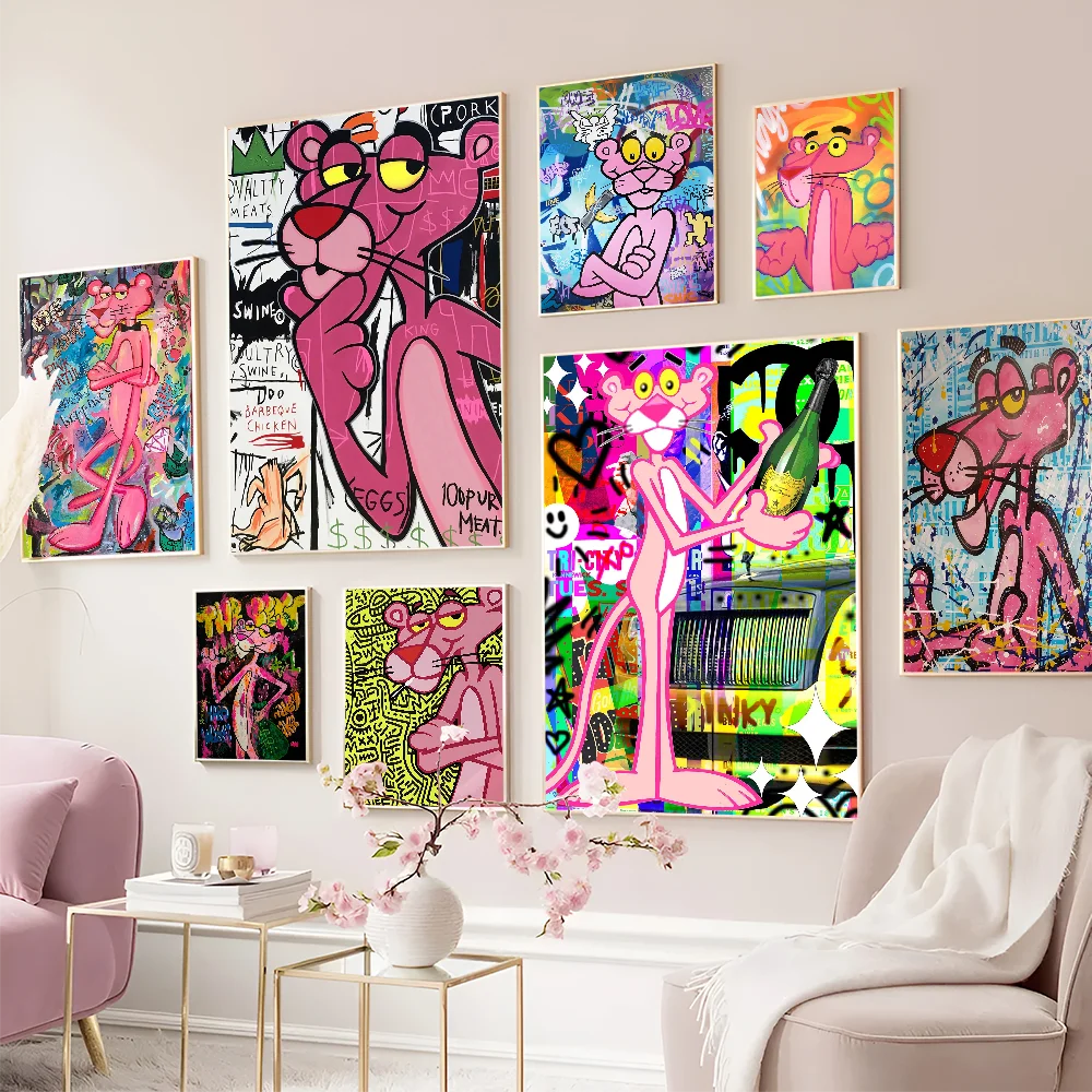 Graffitti Street Art Pink Leopard Animal Panther DIY Sticky Poster Fancy Wall Sticker For Living Room Bar Decoration Wall Decor