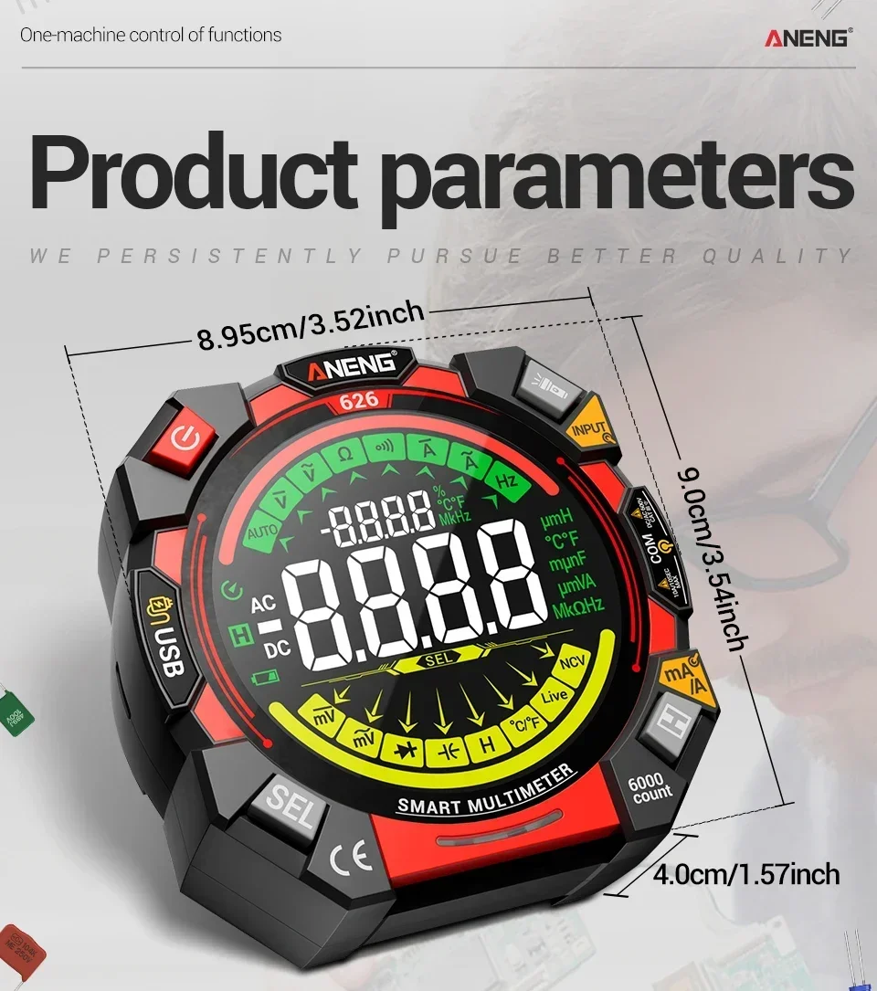 Multitester 6000 Counts 600V Spannungsprüfer ANENG 626 Multimeter Tragbares Strom-Ohmmeter Wiederaufladbares USB-Detektorwerkzeug – Detail 8