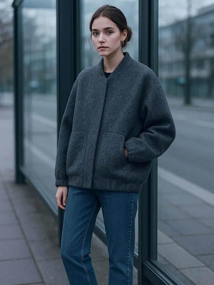 HH femmes élégant solide manteau bouton à manches longues poche Bomber veste automne femme mode haute rue hauts d'extérieur