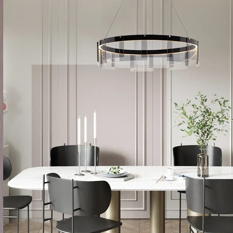 

Modern LED Chandelier Glass Pendant Lamp Luxury Minimalist Light Design For Dining Room Hall Bedroom Rings Chandeliers
