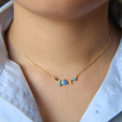 top quality jewelry factory wholesale blue fire opal Gem Delicate minimal curved bar stone Gold color fashion stunning necklace