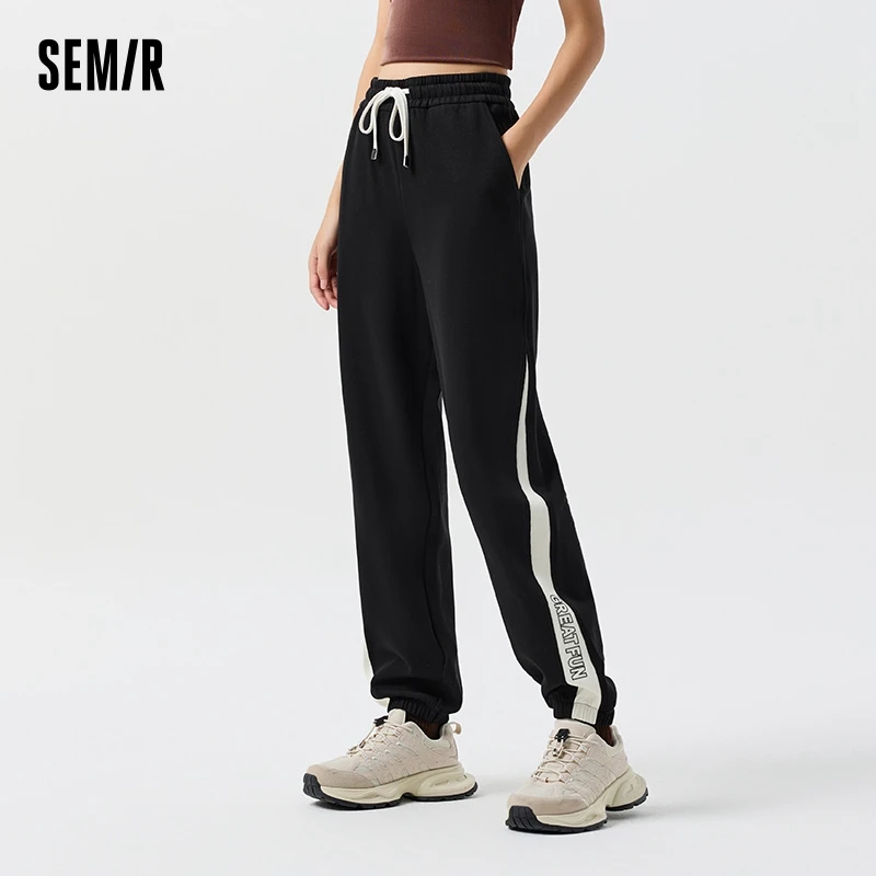 Semir Casual Pants Women Letter Color-blocked Sweatpants Individual Spring Niche Patchwork Cuffed Long Trousers for Women Trendy