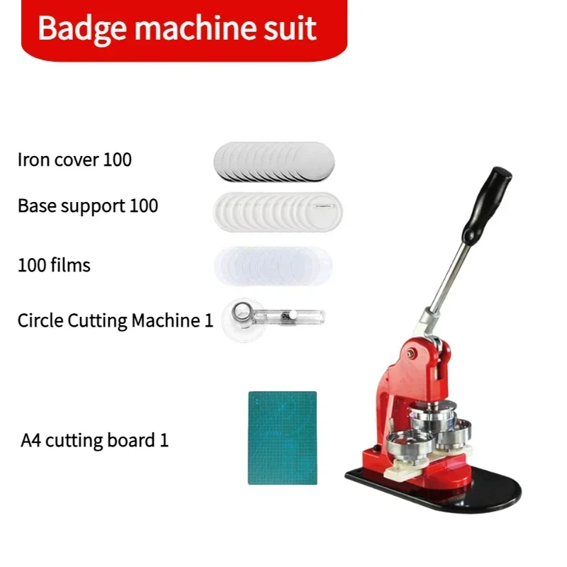 25-75MM Badge Maker Machine DIY Button Pin Brooches Press Making Tool Comes with 100 Sets of Badge Materials and Circular Cutter