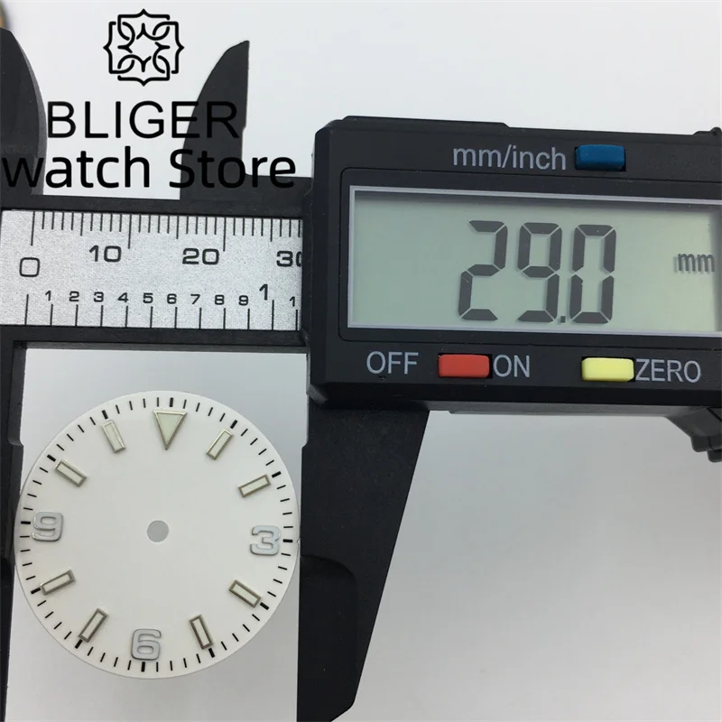 BLIGER 29mm Dial hitam hijau biru putih kuning cocok untuk NH35 NH36 ETA2824 Miyota 8215 821A DG2813 3804 hijau bercahaya