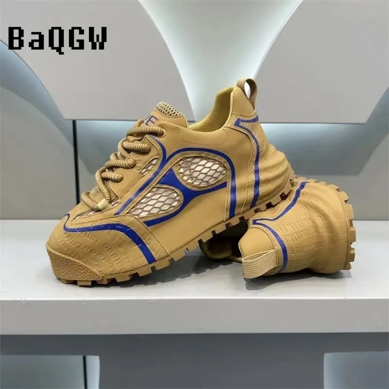 

Mesh Breathable Summer Men Chunky Sneakers Retro Running Shoes Fashion Casual Color Block Height Increased Platform Sport Shoes