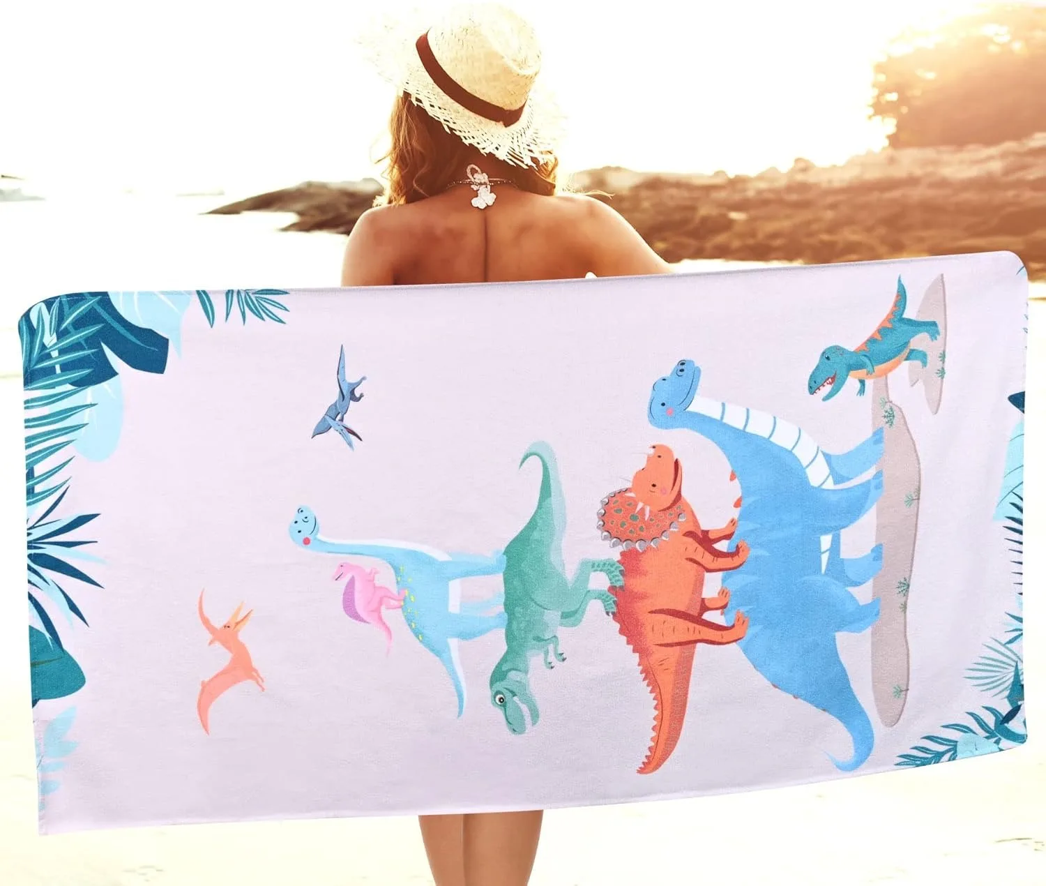1PC Cute Dinosaurs Beach Towel for family friends Gift Towel Quick-Dry Towel For Bath Yoga Tourism Beach GYM Camping Swimming