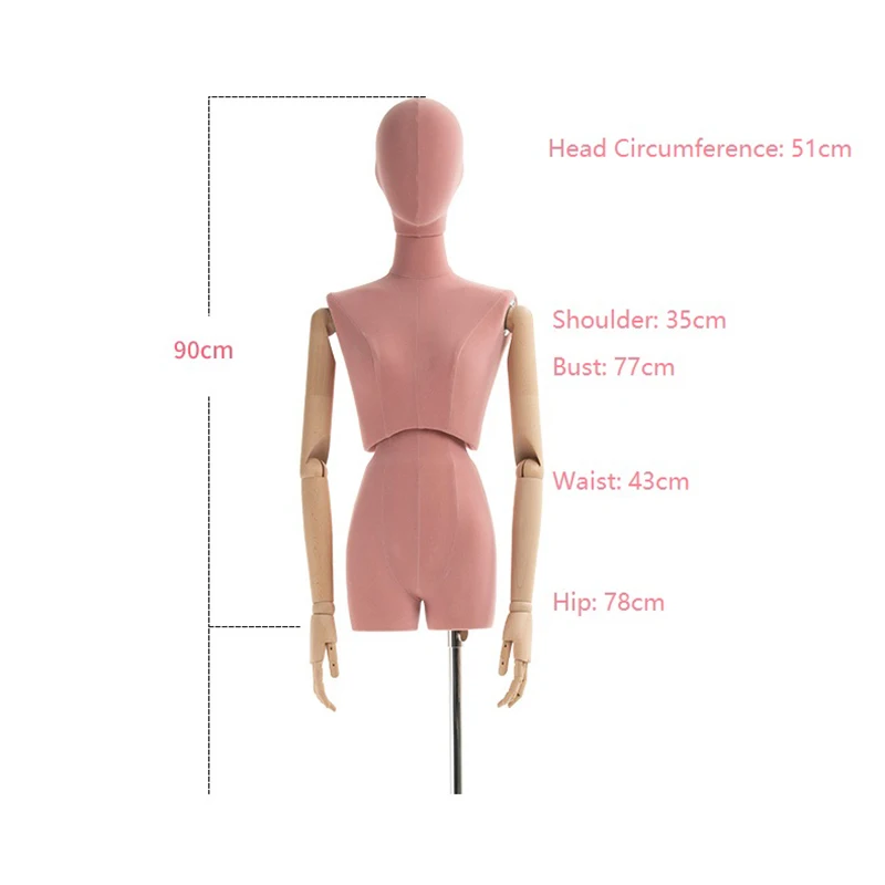 Wood Arm Fabric Cover Female Head Half Mannequin Body Metal Base for Wedding Display Twist Split Waist Women Model