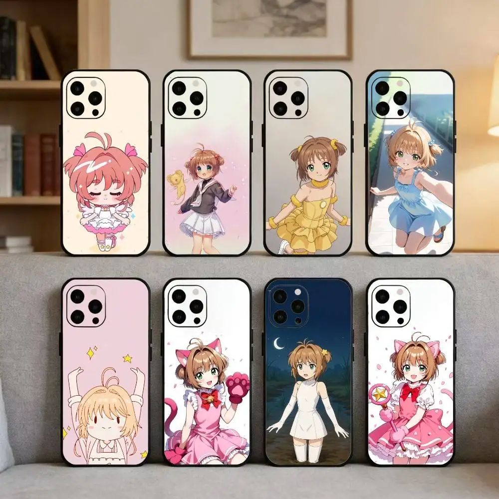 

C-Card C-Captor A-Anime S-Sakura Phone Case For iPhone 16,15,14,13,12,17,Pro Max,Plus Silicone Black Case