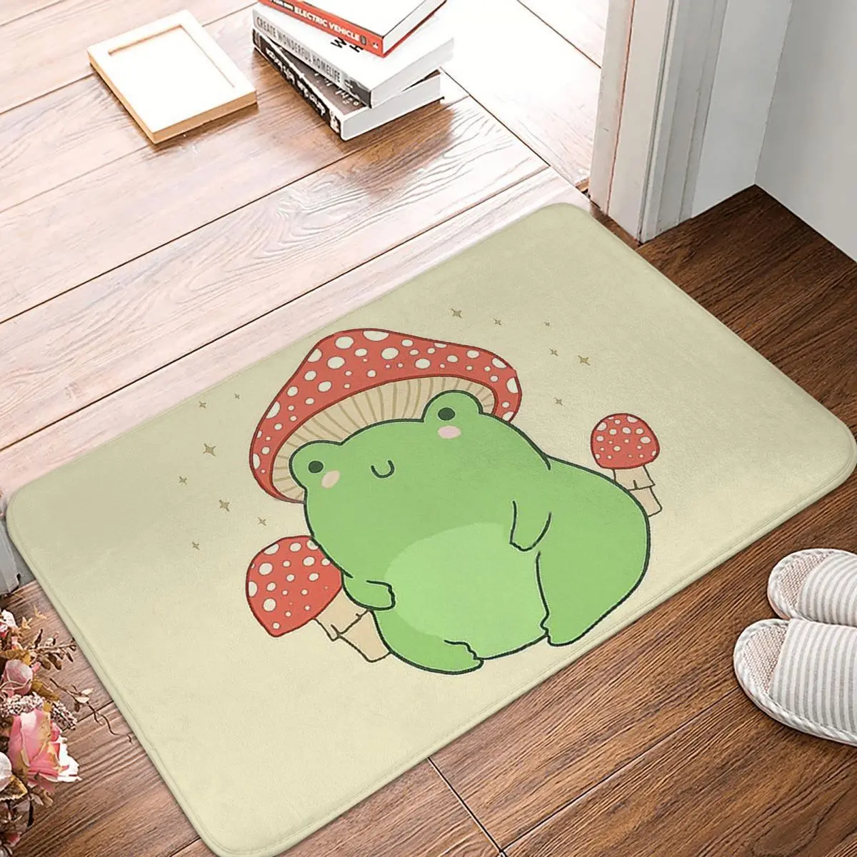 Kawaii Mushroom Hat Toadstools Anti-Slip Doormat Kitchen MatFrog Froggie Funny Interesting Hallway Carpet Entrance Rug Bedroom