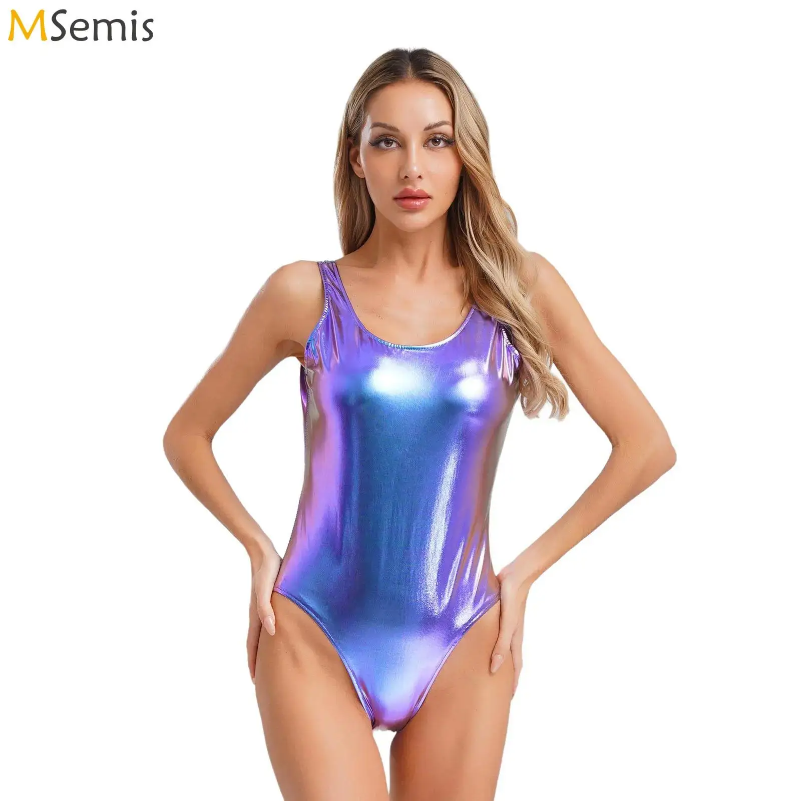 

Женский цельный купальник, блестящий металлический боди, купальник, гимнастический купальник, комбинезон для балета и танцев, костюм Rave