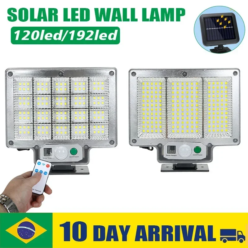 

106/192LED уличный солнечный настенный светильник с датчиком движения, пульт дистанционного управления, IP65, водонепроницаемый солнечный настенный светильник для патио, гаража, сада, освещения