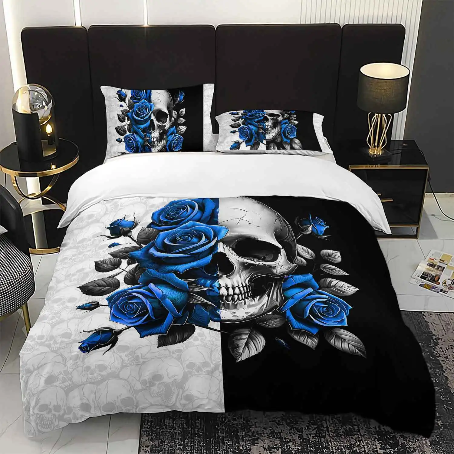 ensemble-de-3-pieces-avec-roses-et-cranes-bleues-ce-ensemble-de-literie-gothique-comprenant-une-housse-de-couette-et-deux-taies-d'oreiller