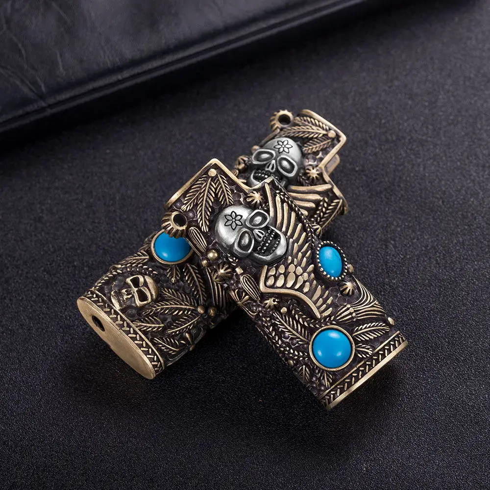 Metal Brass Snakeskin Skull Agate DecorationExplosion-Proof Gas Lighter Cover Box For BICJ25 J5 J3
