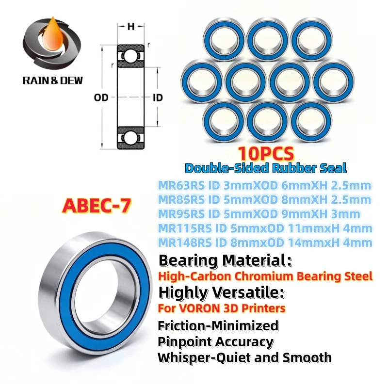 10Pcs 3D Print Bearing For VORON Ball Bearing ABEC-7 F623RS 3x10x4mm F695RS 5x13x4mm 684RS 4x9x4mm 625RS 5x16x5mm 608RS 8x22x7mm