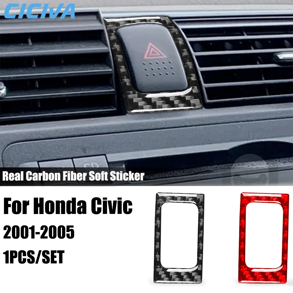 

Carbon Fiber Car Accessories Hazard Warning Light Modified Interior Trim Cover Sticker For Honda Civic 2001 2002 2003 2004 2005