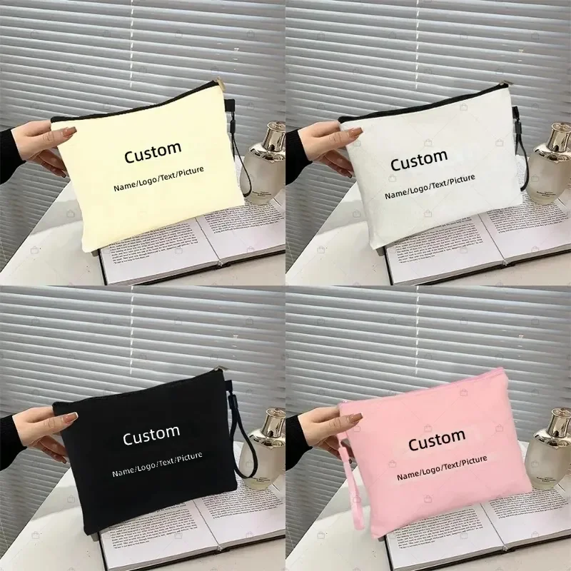 

Personalized Canvas Toiletry Bag Custom Name Logo Text Picture Teacher Birthday Gift Cosmetic Pouch Mini Makeup Bag Travel