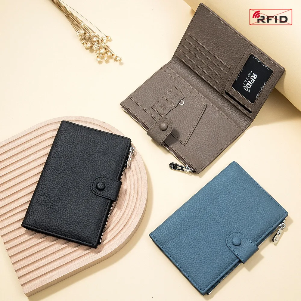 Genuine Leather RFID Travel Passport Cover Case Wallet Bag Card Holder Cowhide Coin Purse Document Cover Flight For Men Women 12