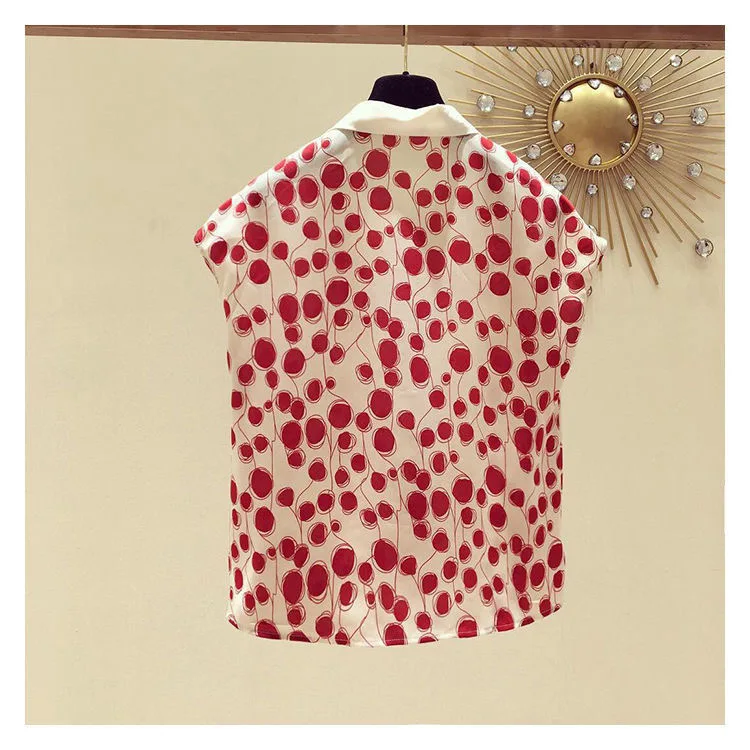 Woman Summer Style Blouses Tops Lady Casual Short Batwing Sleeve Peter Pan Collar Polka Dot Printed Blusas Tops ZZ1392