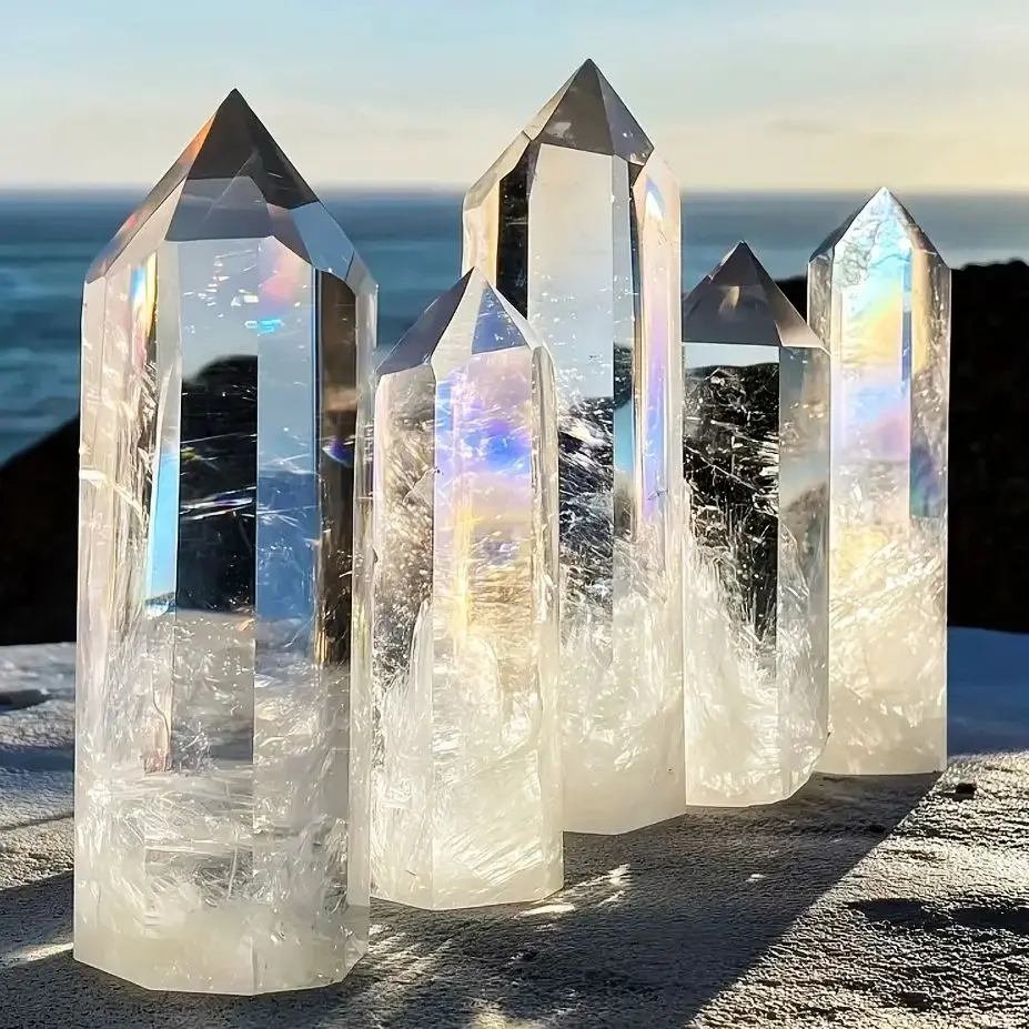 Natürliche Kristallklare Quarzsäule Transparenz Weißer Kristallpunkt Heilstein Sechseckiger Obelisk Zauberstab Stein Home Room Decor