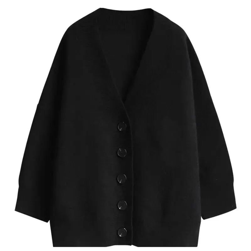 الصلبة سترة المرأة واحدة الصدر الخامس الرقبة بسيطة فضفاضة حجم كبير كل مباراة تريكو كم طويل موضة OL البلوزات غير رسمية