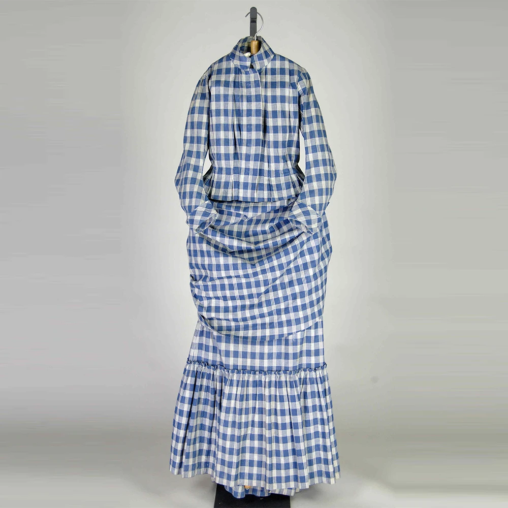 

1885s Morning Costume Victorian Scottish Plaid Dress Historical Renaissance Colonial Civil War Southern Belle Ball Gown