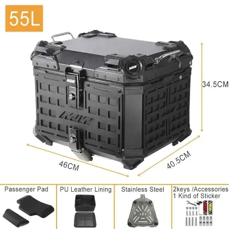 Factory Hot Selling 55L 45L Motorcycle Trunk Rear Lage Top Case Tool Box Storage Topcase Toolbox Tail Travel Topbox Aluminum Wat