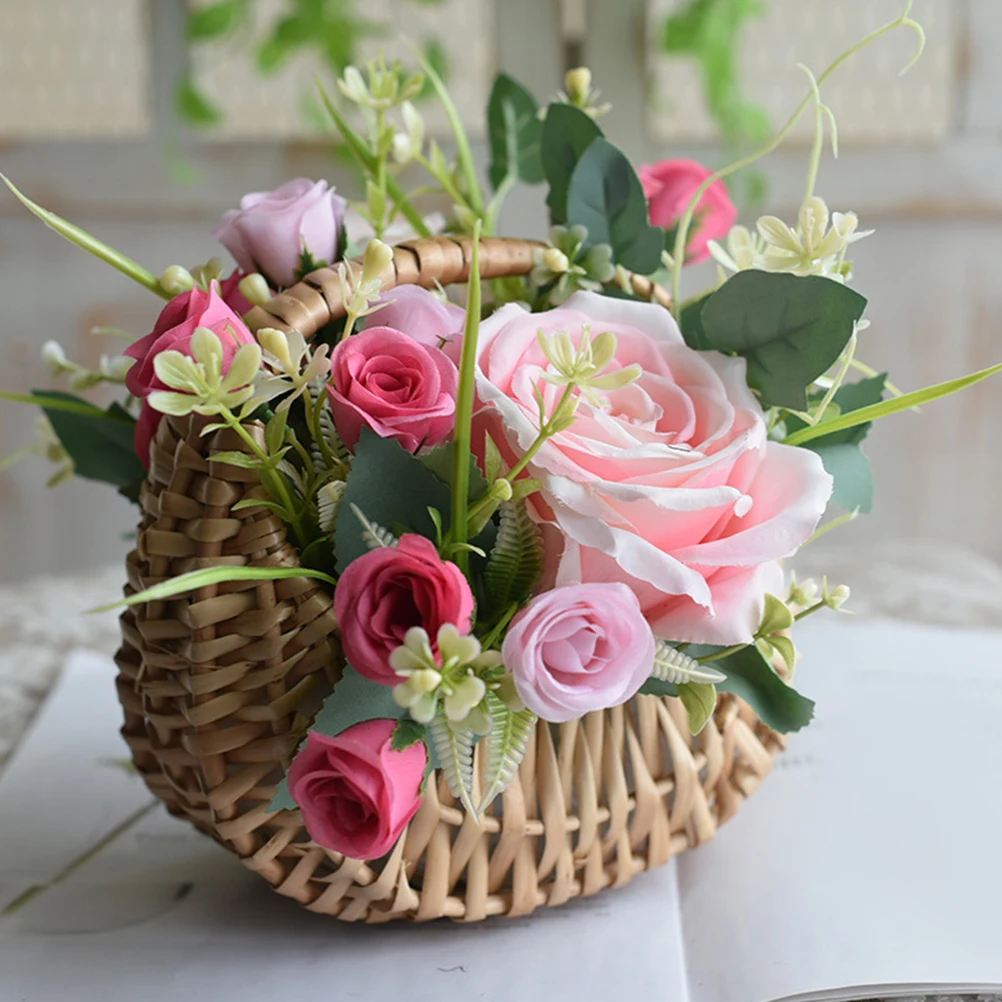 

2pcs Woven Flower Hand-Held Rustic Wicker Baskets Portable Decorative Storage Baskets For Wedding Garden Balcony Home Dried