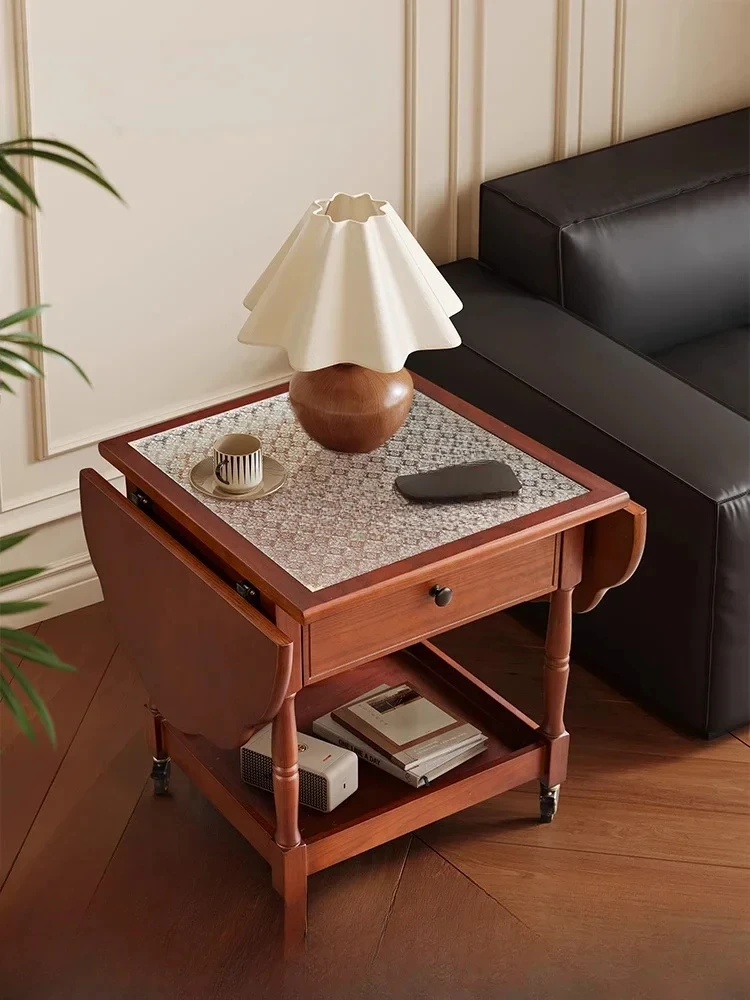

French retro style living room home use begonia flower coffee table solid wood multi-functional living room movable side table