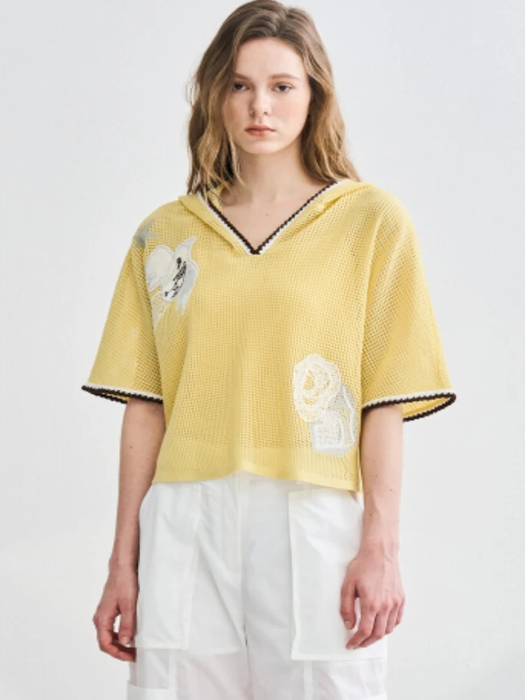 

2025 Summer New Korean Sle Comfortable Loose Knitted Two-Piece Set with Embroidery And Contrast Color Hat for Women