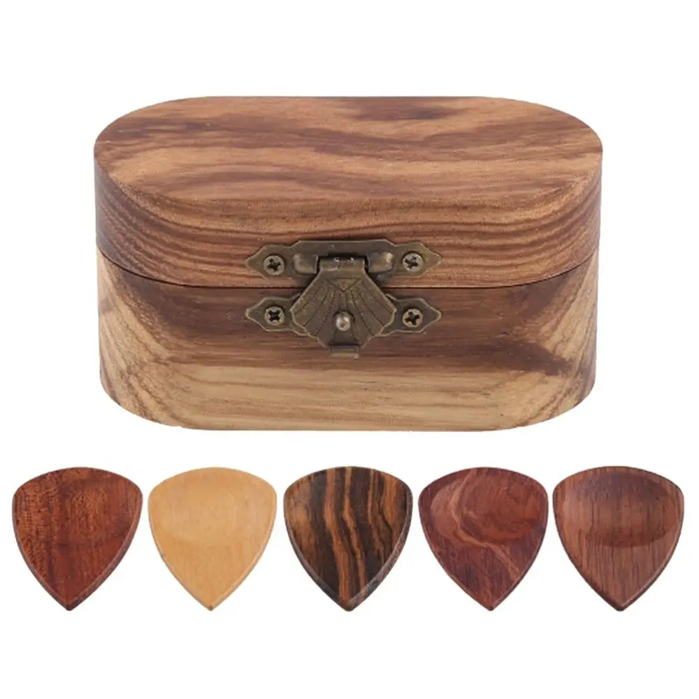 New Wooden Acoustic Guitar Picks Container Handmade Guitar Pick Wooden Box Holder Storage Electric Guitar Picks for Gift