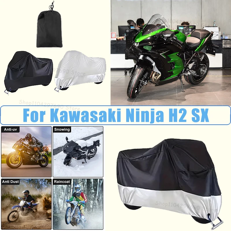 210D Oxford Motorcycle Cover Waterproof All Season UV Protection For Kawasaki Ninja H2 SX Anti-Tear Windproof Motorbike Cover