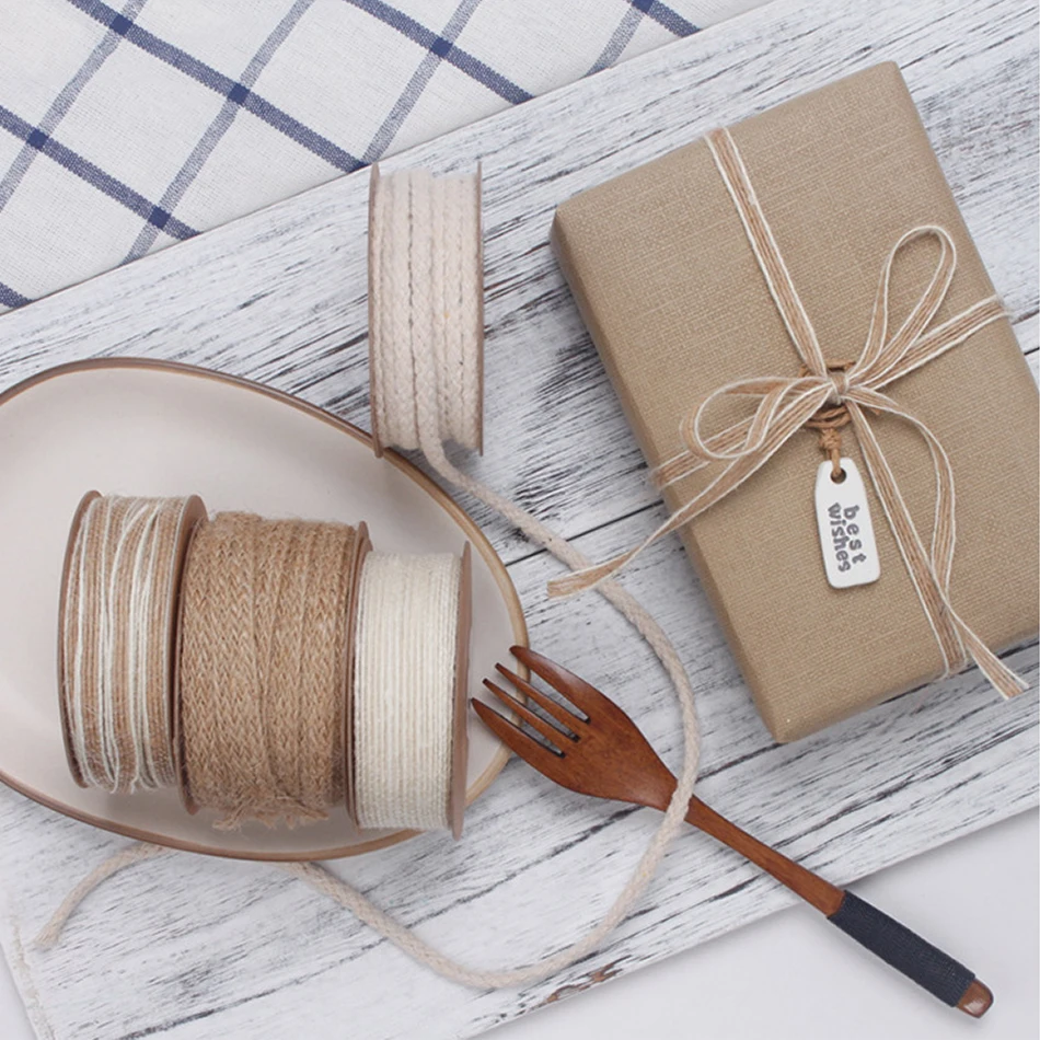 5M Natural Jute Rope Ribbon Bow Craft DIY Wedding Vintage Jute Cord Twine Gift Wrap Sewing hemp Party Christmas Home Accessories