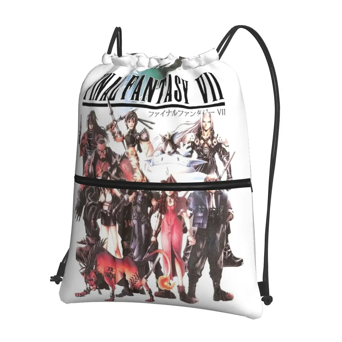 Mochilas de Final Fantasy VII para hombre y mujer, bolsa multifunción con cordón, bolsillo para libros, viaje, deporte